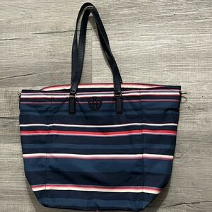 Tory Burch Tote Bag Nylon/Leather Striped
